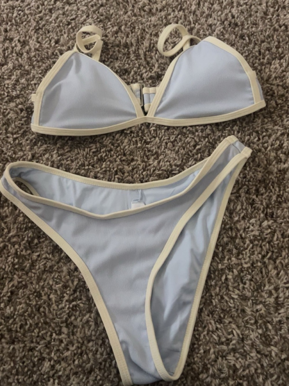 Light Blue Two-Piece Bikini with Cream Trim